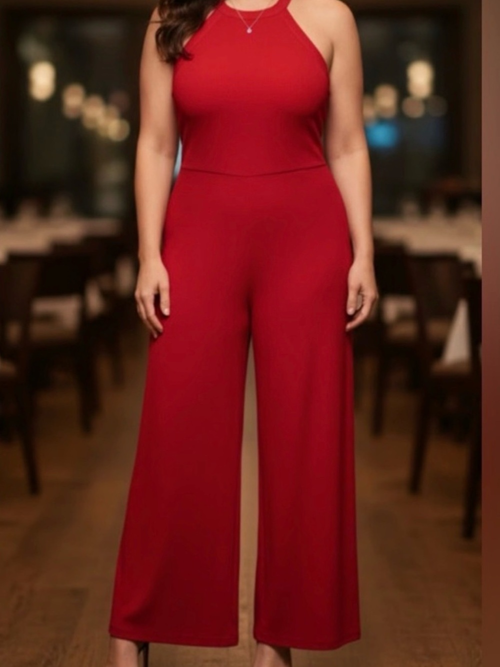 Lauren Ralph Lauren Red Halter Wide-Leg Jumpsuit